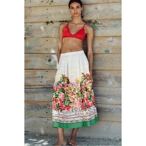 Zara Printed Layered MIDI Skirt “On the Riviera by the ocean” Colorful NWT M